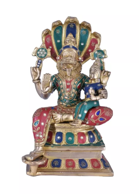 Whitewhale Brass Mighty Narsimha (A Divine Form of Lord Vishnu) Adorning a Snake