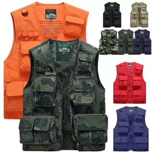 Gilet Uomo Multitasca Cotone - Cargo Da Viaggio E Escursionismo Con Zip