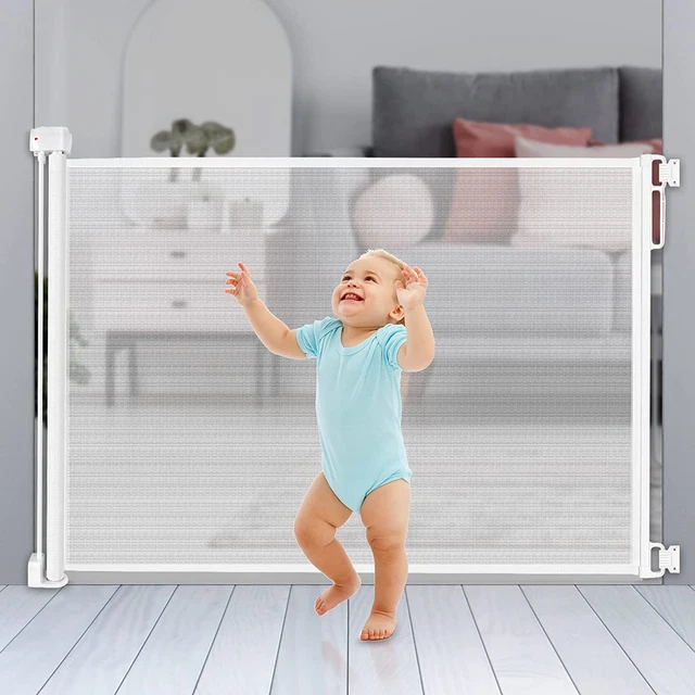 Puerta retráctil para bebé extra ancha 35"" de alto, se extiende a 70"" de ancho puertas para mascotas de malla fo