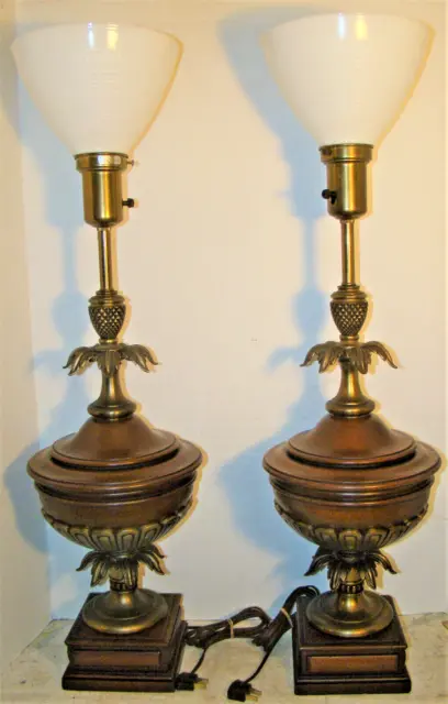 Pair Vintage Stiffel Pineapple Torchier Mid Century Table Lamps