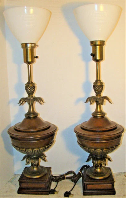 Pair Vintage Stiffel Pineapple Torchier Mid Century Table Lamps