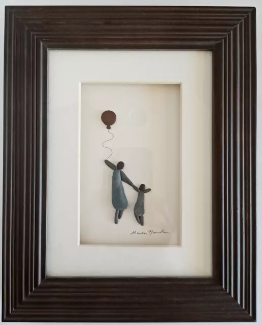 Sharon Nowlan Stone Pebble Framed Wall Art 10x8" Baloon Father & Son