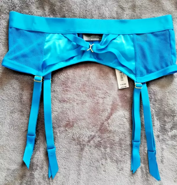 Ann Summers Blue Satin & Mesh Waspie Suspender Belt Alina Size Small