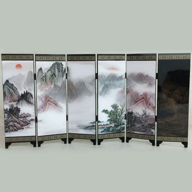 Wooden-Chinese Stile Vintage Retro Piccolo / Mini Pieghevole Pannello Screen