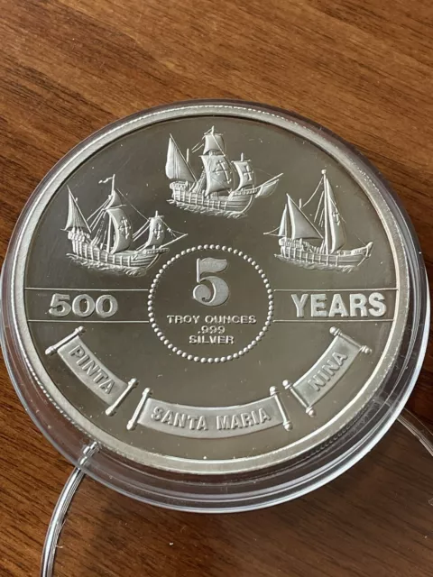 5 oz Silver Proof Columbus 🌎 Discovery Of Americas, 1992 1492 .999 Fine