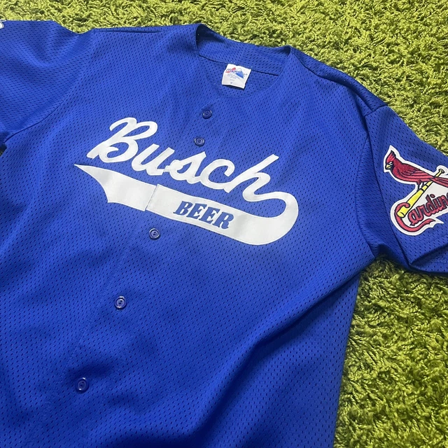 St. Louis Cardinals Majestic Busch Beer MLB Jersey Blue Stitched Patches Medium