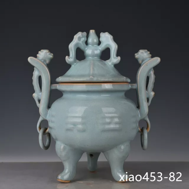 12.8" China antique Porcelain Song dynasty Ru kiln Blue glaze Incense burner