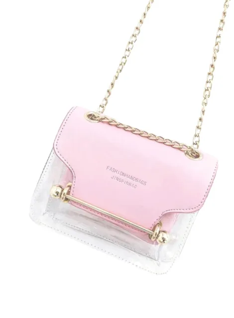 Cute Pink and Clear Transparent Small Chian Crossbody Bag With Inner Pouch 3