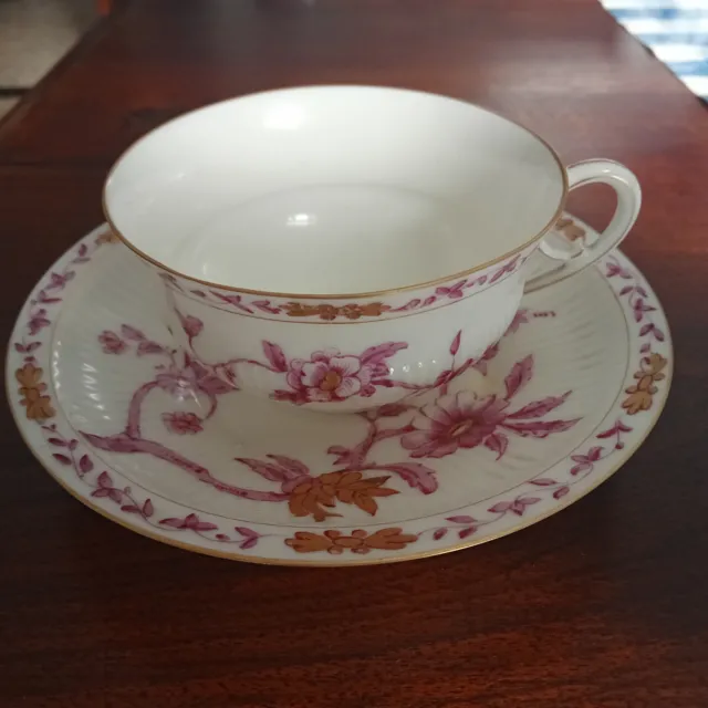 Tazza e piattino porcellana finissima decorata a mano Limoges 1898