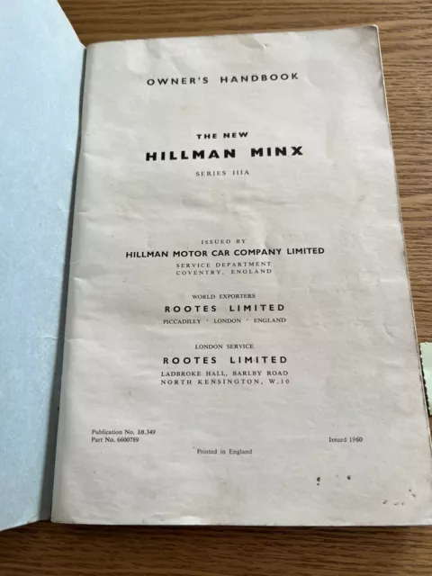 The New Hillman Minx Owners Handbook Series 111A 2