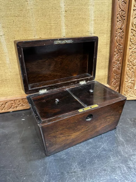 1800s Antique  Rosewood Tombstone Tea Caddy Document Box Regency Inlaid