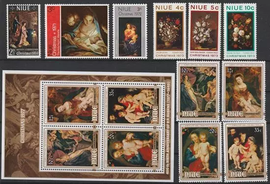 Niue 1969-1977 ** postfrisch MiNr. 98, 119, 137-139, 189-192 Weihnachten Gemälde