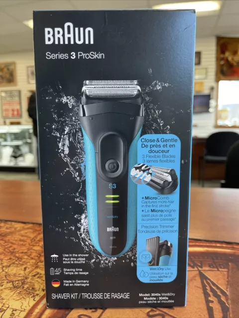 Afeitadora eléctrica recargable húmeda/seca para hombre Braun Series 3 ProSkin 3040s. ¡Nuevo!