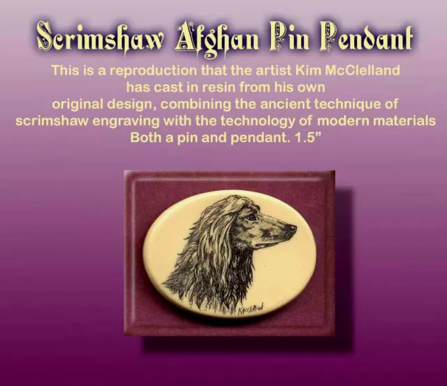Afghan Hound Dog Scrimshaw Art Pendant/Pin