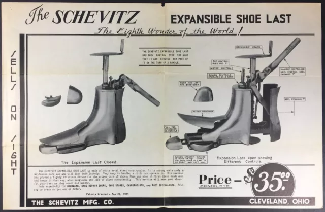 1914-ish Schevitz Expansible Shoe Last Shoemaker Shoemaking Advertising Brochure