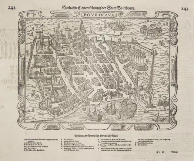 Bordeaux Dept. Gironde Original Holzschnitt Münster 1628