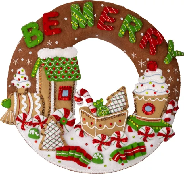 Bucilla Felt Wreath Applique Kit 15" Round-Gingerbread Express