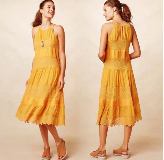 Anthropologie HD In Paris Villanelle Yellow Lace Midi Dress Women’s Size Large