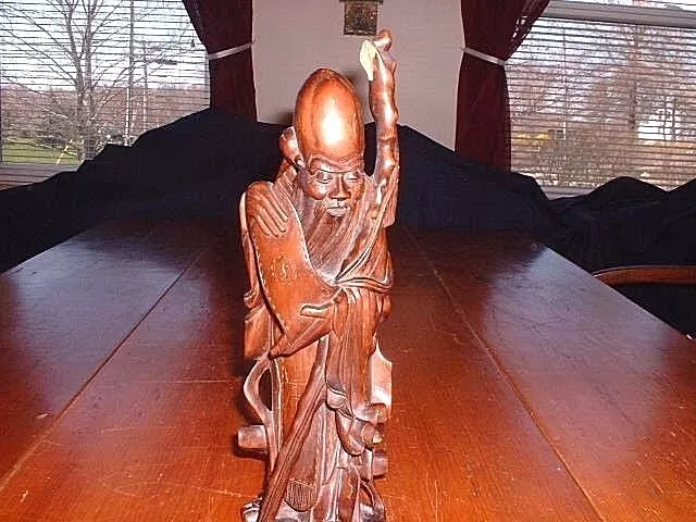 Large Antique Carved Chinese Shou Lao Figure God of Longevity