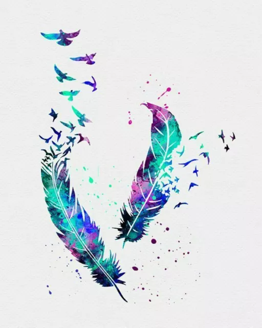 New Abstract Beautiful Birds Art Water colour Canvas Painting wall choose size