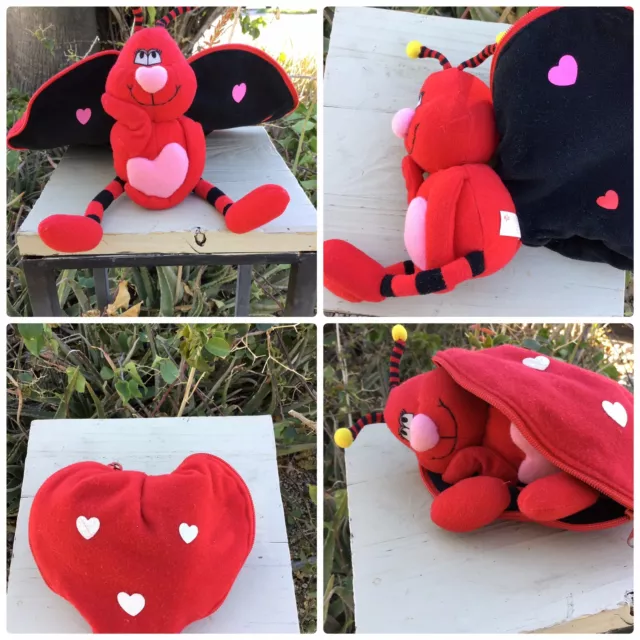 Russ Berrie HARD TO FIND Buzzby The  Love Bug Plush Zip up Heart Bag  Valentines