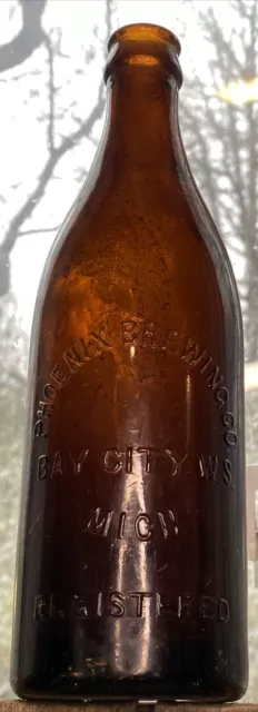 Old Brown Glass Bottle Phoenix Brewing Company Bay City, W.S. MICH Registered