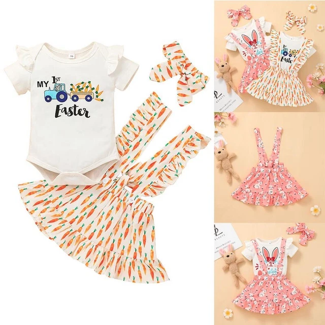 Newborn Baby Girl Easter Romper Tops Tutu Dress Headband Set Outfits Clothes