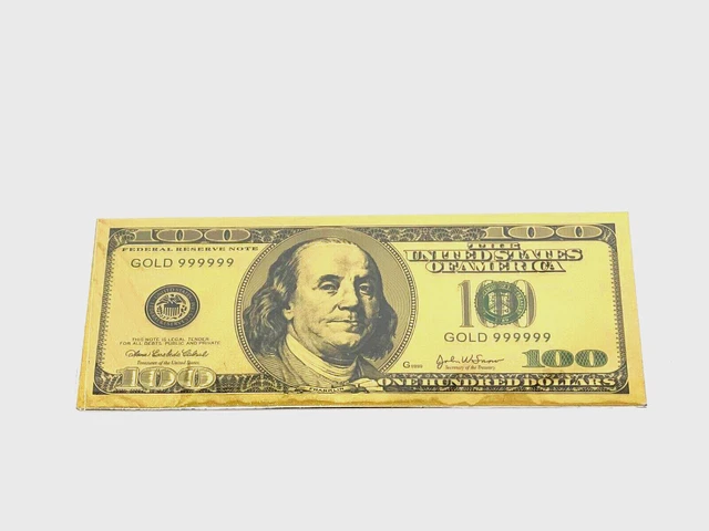 $100 Dollar USA 24K GOLD FOIL FEDERAL RESERVE NOTE, New, S/N GOLD 999999 (#331)