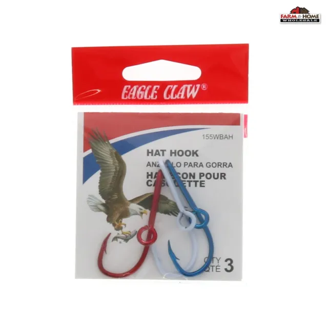 Eagle Claw Red White Blue Hat Fishing Hook Clip Set of 3 ~ NEW