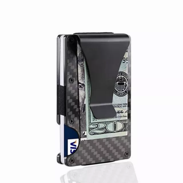 Men's RFID Blocking Slim Money Clip Carbon Fiber Wallet ID Credit Card Holder