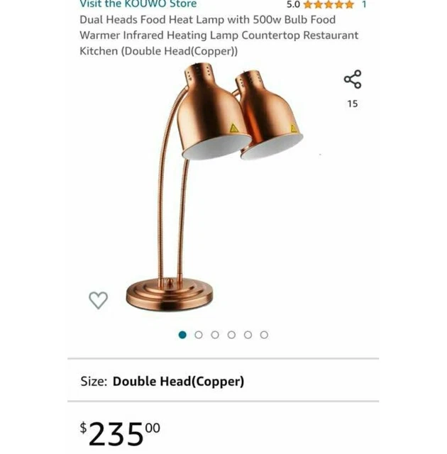 Dual Heads Food Heat Lamp 500w Bulb Food Warmer Infrared Heating Lamp Copper