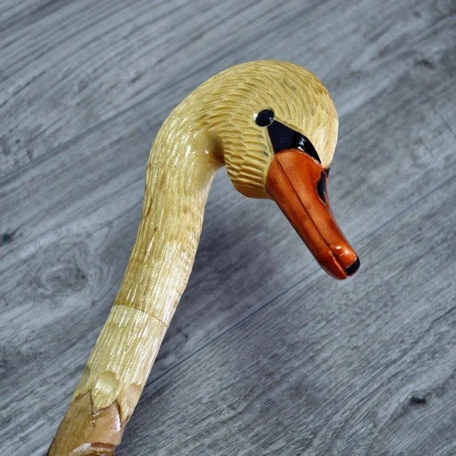 Bastone da passeggio in canna Legno intagliato a mano - Cigno / Regno Unito