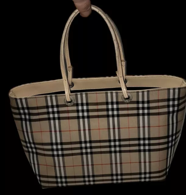 NWT$900 Burberry Doodle Black Coated Canvas Check Plaid Reversible Tote Bag