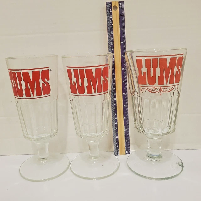 Lot of 3 Vintage LUMS RESTAURANT  Two  14 oz and One 16oz Ice Cream Sundae Glass