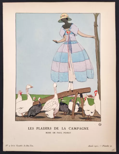 Les Plaisirs De La Campagne , A.e. Marty, Pochoir De 1921, Gazette Du Bon Ton