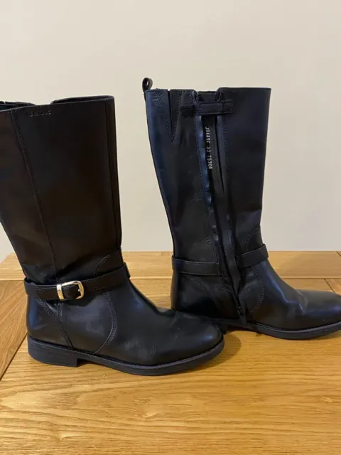 GEOX girls black leather long boots, size 1 UK (EU 33) - New without tags or box