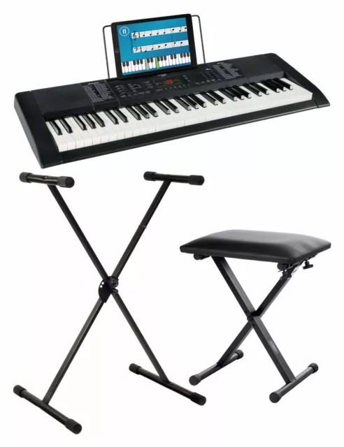 Support Double pour Clavier à Sangles Troués avec Banquette Stand Solide et  Siège Pliables pour Piano Numérique Table de Mixage Hauteur et Largeur