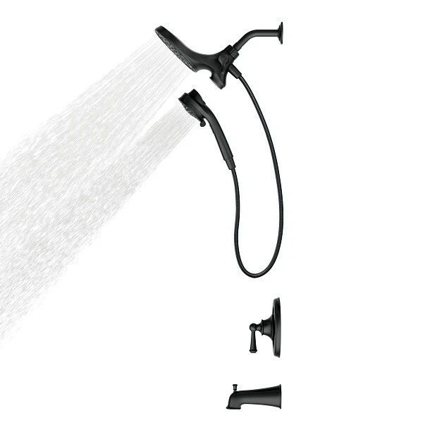 🆕 MOEN BRECKLYN 82611BL Tub Shower 6Spray Faucet Set w/ VALVE Matte