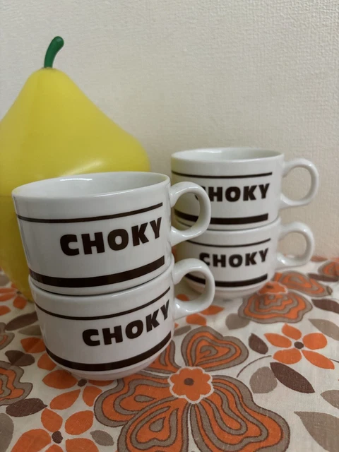 Duo de tasses à chocolat chaud CHOKY des années 1960/ tasses publicitaires vintage CHOKY/ vaisselle de bar/ parfait état/ produit rare - France