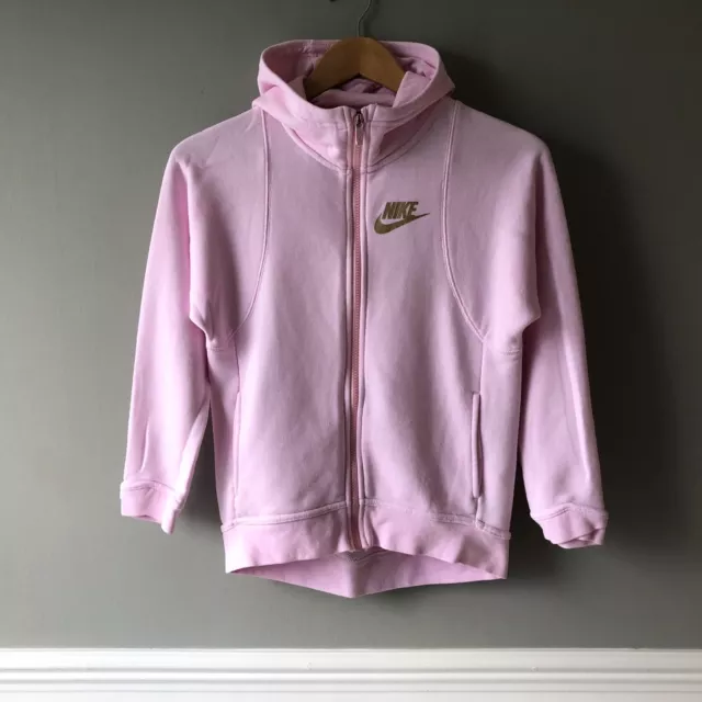 Girls Kids Nike Hoodie Sweater Full Zip Up Age 10 - 12 Pale Pink Sports Hood