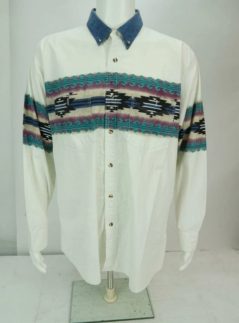 Chemise Western Express Rider Homme L - Blocs De Couleur, Brodée, Vintage