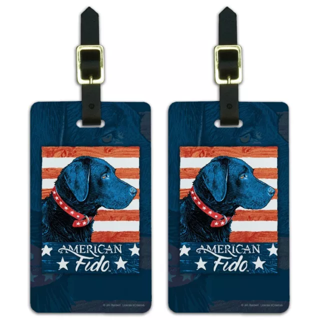 American Fido American USA Flag Lab Dog Luggage ID Tags Cards Set of 2