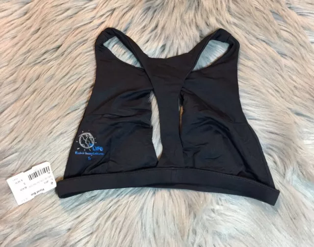 NWT Blue Life Black Solid Malibu Crush Racer Bra Bikini Top Size S $88 2