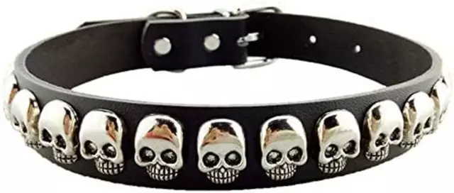 Dog Puppy PU Leather Collar with Fashion Cool Skull Studded Adjustable Soft Dog