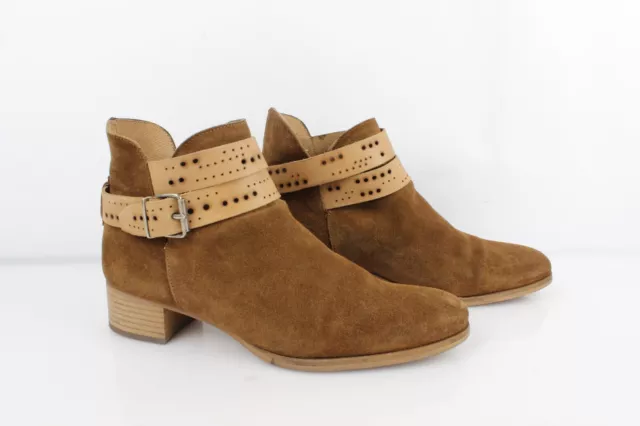MINELLI Bottines boots à brides daim marron et cuir naturel T 40 Très bon état