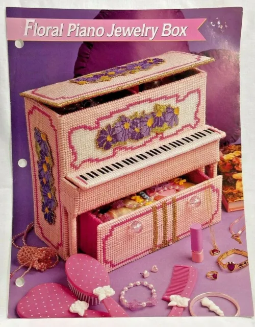 1995 Annies floral piano caja de joyas con cajón y tapa patrón de lona de plástico 8637