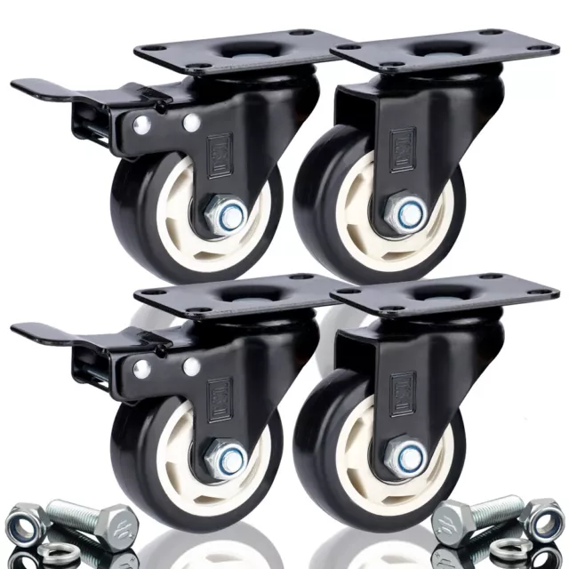 4 x Heavy Duty 75mm PU Swivel Castor Wheel 400KG Trolley Furniture Caster Rubber