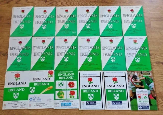 England v Ireland Rugby Union Programmes 1948 - 2016