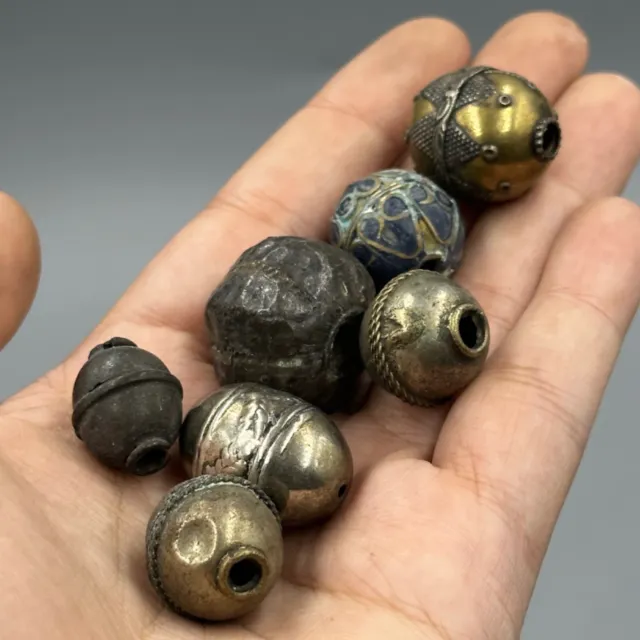 Lot Of 7 Ancient Roman Bronze,Silver,Gold Plated,Silver Plated Old Beads