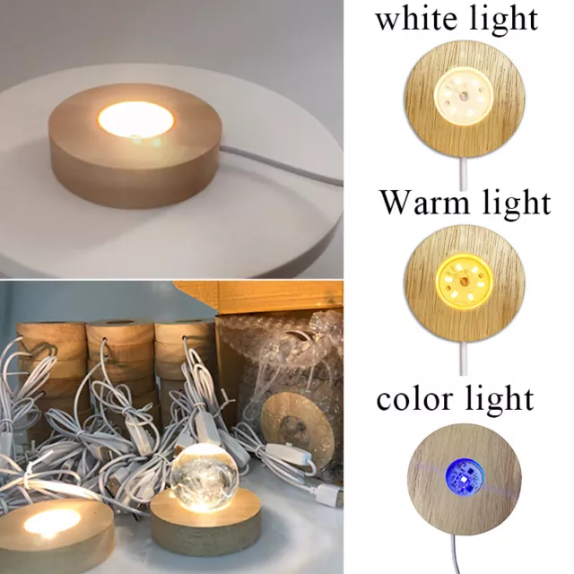 Round Wood LED Light Display Base White Light Crystal Light-emitting Base UK